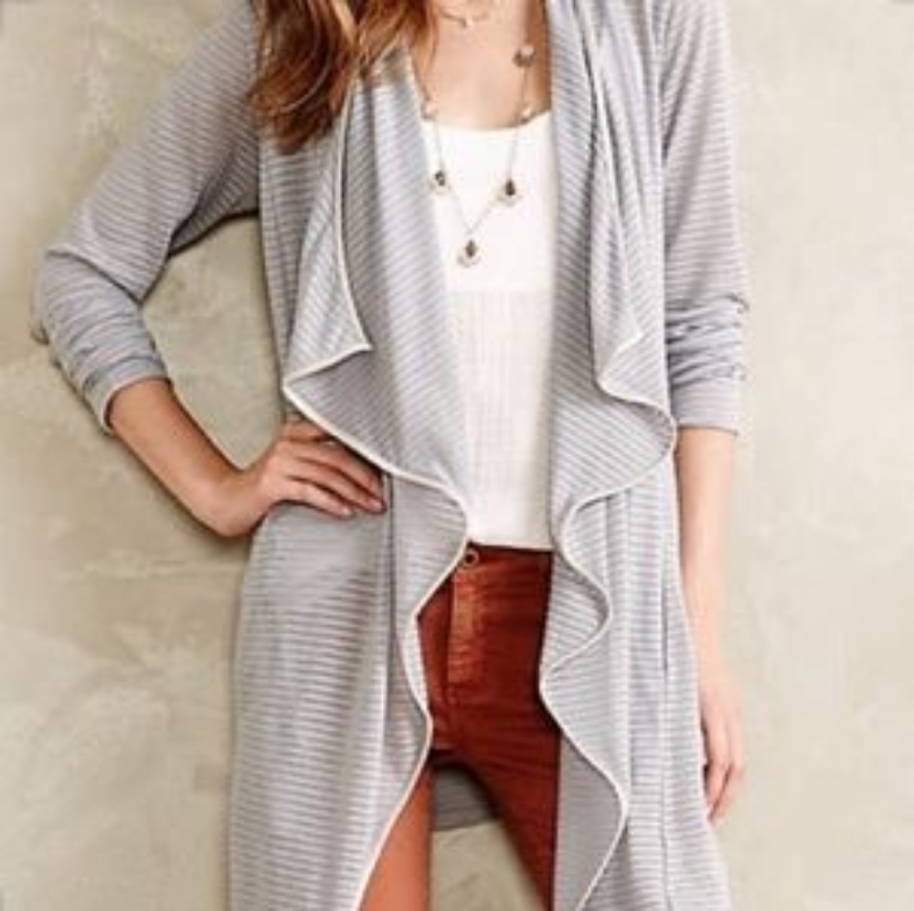 Anthropologie Bordeaux Opened Front Striped Cardigan